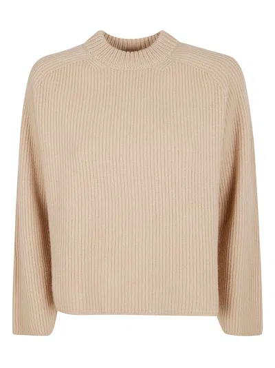 Forte Forte Boxy Ribbed Knit Sweater With High Round Neckline In Brown