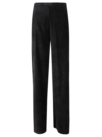 Forte Forte Straight-leg Trousers With Subtle Sheen And Elastic Back Waistband In Black