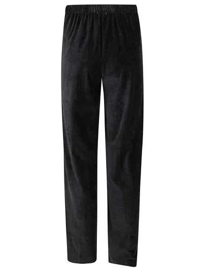 Forte Forte Straight-leg Trousers With Subtle Sheen And Elastic Back Waistband In Black