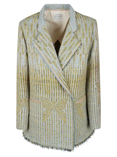 Forte Forte Yellow Jacket With All-over Pattern And Frayed Edges In Cotton Blend Woman In Gray