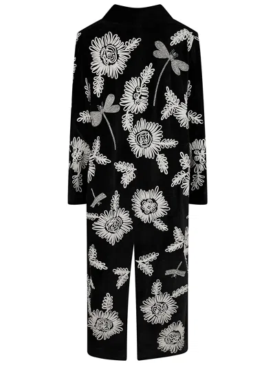 Forte Forte Long Coat With Floral Embroidery And Pockets In Black