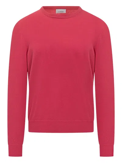 Malo Thin Wool Round Neck Long Sleeve Sweater In Pink