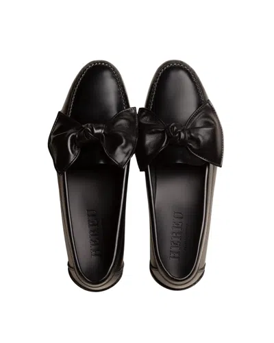 Hereu Corbati Bow Leather Loafers In Black