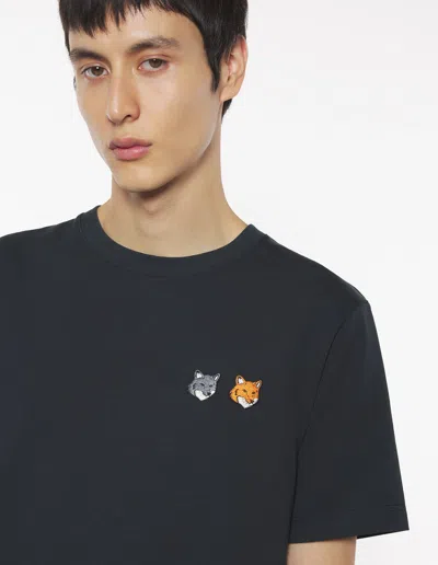 Maison Kitsuné Double Fox Patch Cotton Jersey T-shirt In Black
