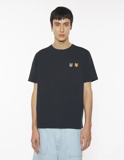 Maison Kitsuné Double Fox Patch Cotton Jersey T-shirt In Black