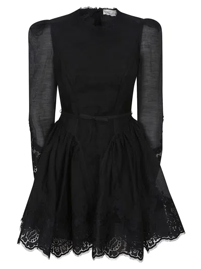 Zimmermann Lace-trimmed Silk And Linen Minidress In Black