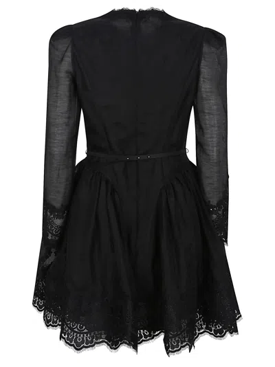 Zimmermann Lace-trimmed Silk And Linen Minidress In Black