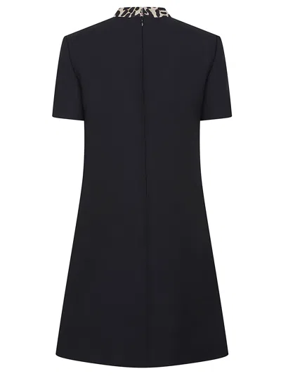 Valentino Black Crepe Couture Dress With Animal-print Bow