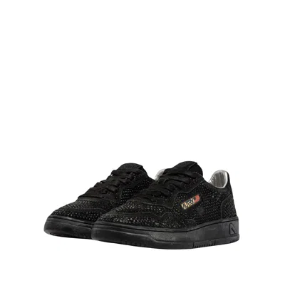 Autry Medalist Low Suede Trainers With Rhinestones In Black