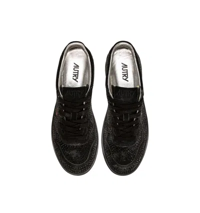 Autry Medalist Low Suede Trainers With Rhinestones In Black
