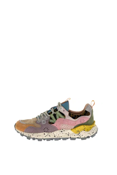 Flower Mountain Yamano 3 Pink And Yellow Suede And Nylon Sneakers In Multi