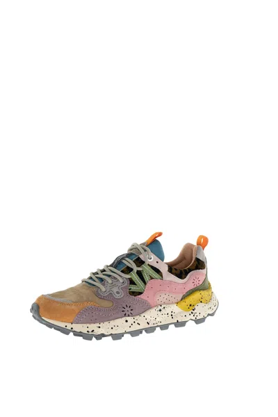 Flower Mountain Yamano 3 Pink And Yellow Suede And Nylon Sneakers In Multi