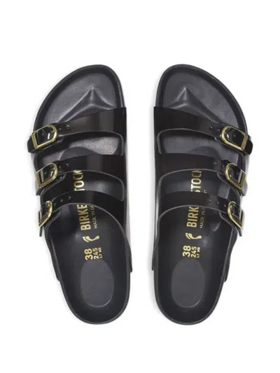 Birkenstock Black Sandals With Adjustable Straps And Gold-tone Buckles