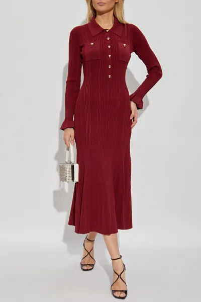 Self-portrait Knee Length Dress With Flared Cuffs And Pockets In Red