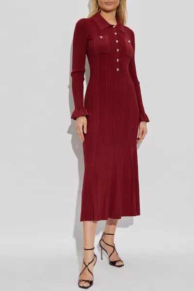 Self-portrait Knee Length Dress With Flared Cuffs And Pockets In Red