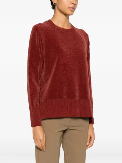 Rrd - Roberto Ricci Design Velvet Vent Round Wom Knit In Burgundy