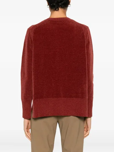 Rrd - Roberto Ricci Design Velvet Vent Round Wom Knit In Burgundy
