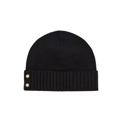 Ralph Lauren Ribbed Button Beanie Hat In Black