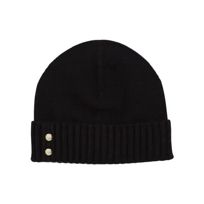 Ralph Lauren Ribbed Button Beanie Hat In Black