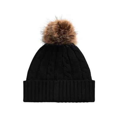 Ralph Lauren Crest-patch Pom-pom Cable-knit Beanie In Black