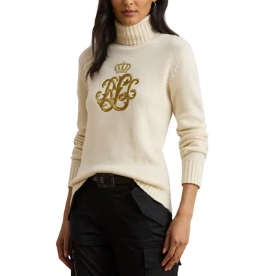 Ralph Lauren Embroidered-logo Wool-blend Turtleneck In White