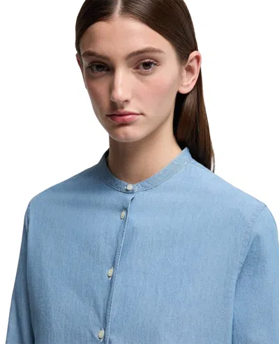 Aspesi Camicia In Chambray Cotone Giapponese Con Collo Alla Coreana In Black