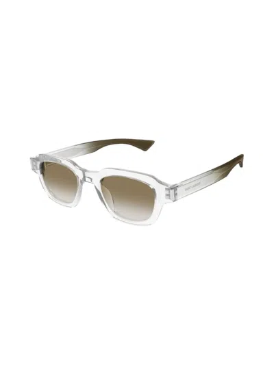 Saint Laurent Crystal-crystal-green Recycled Acetate Sunglasses In Gray