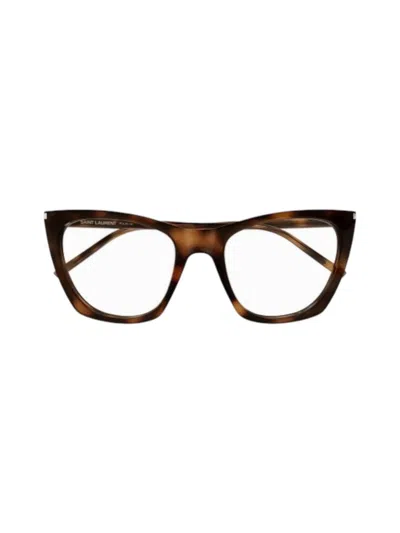 Saint Laurent Sl 214 Kate Thin Opt003-havana-havana-transparent In Brown