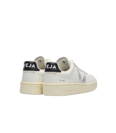 Veja V-90 Ot White Silver Black Sneakers In White