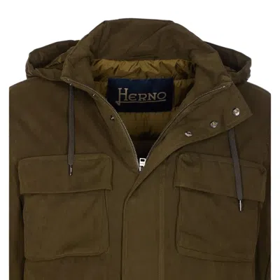Herno Long Sleeve Hooded Padded Parka Jacket In Green