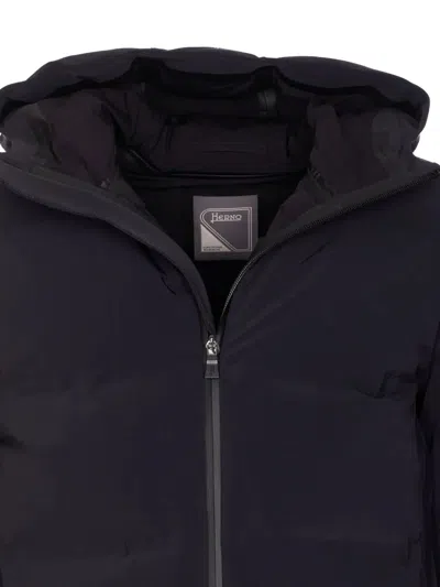 Herno High-collar Hooded Down Jacket With Logo Detail In Multi
