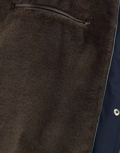 Herno Hooded Long Length Padded Coat With Button Pockets In Blue