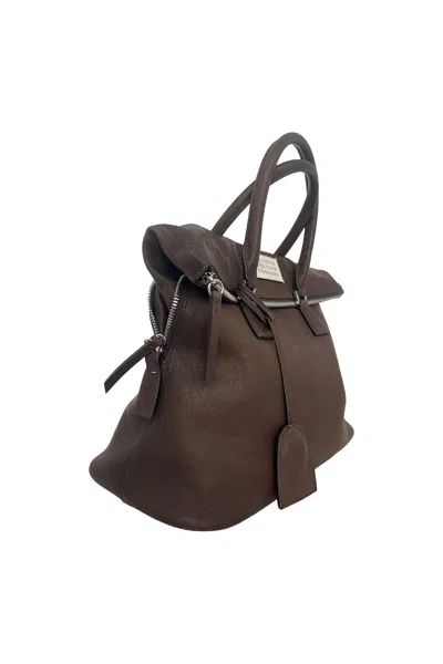Maison Margiela 5ac Loved To Death Calf Leather Medium Top Handle Bag In Brown