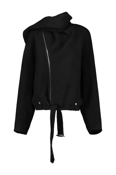 Rick Owens Concordia Cropped Scarf Flight Jacket In Black