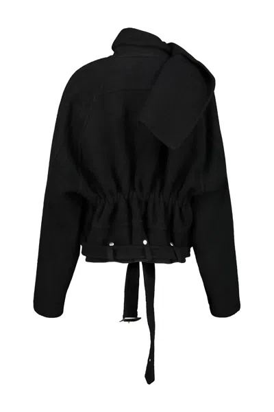 Rick Owens Concordia Cropped Scarf Flight Jacket In Black