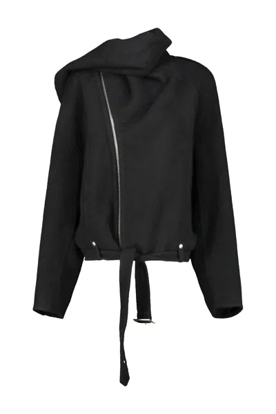 Rick Owens Concordia Cropped Scarf Flight Jacket In Black