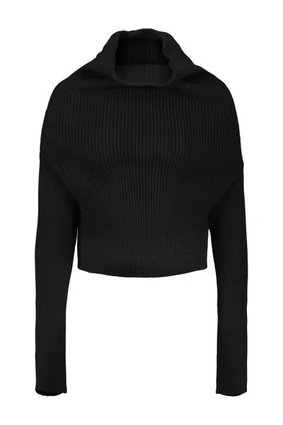Rick Owens Ls Cowl Sweater Clothing In Black