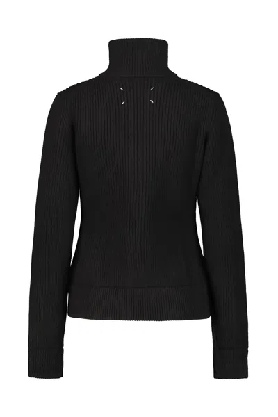 Maison Margiela Ribbed Wool Cardigan In Black