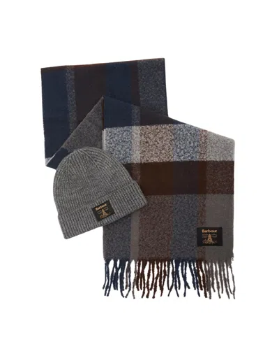 Barbour Esterdale Check-pattern Beanie Scarf Set In Brown