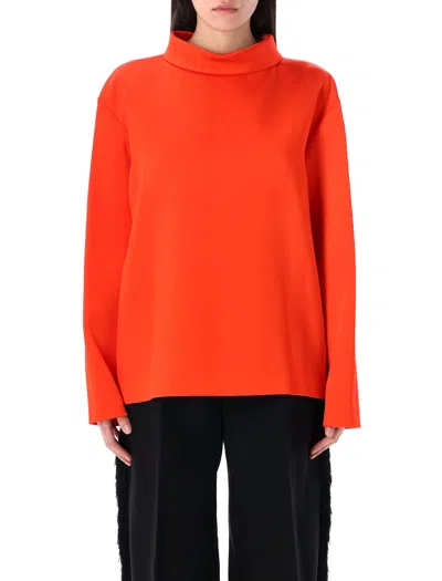 Carven Double Satin Blouse In Orange