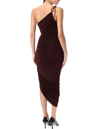 Magda Butrym Asymmetric Pleated Midi Dress In Brown