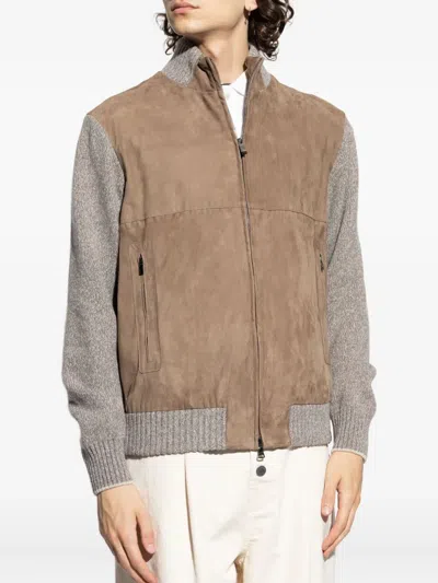 Paul&amp;shark Riviera Suede Wool Cashmere Full Zip Sweather In Multi