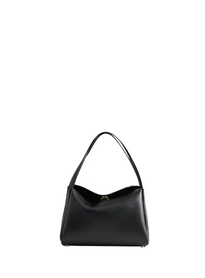 Themoirè Structured Shoulder Bag Metal Hardware In Black