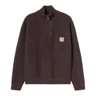 Carhartt High Neck Ribbed Knitwear With Chest Pocket In Burgundy