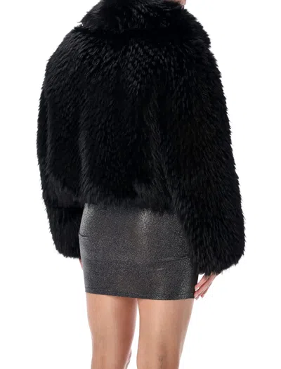Stand Studio Samara Fox Effect Faux Fur Jacket In Black