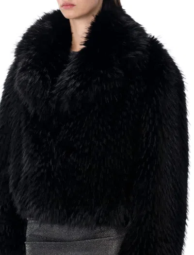Stand Studio Samara Fox Effect Faux Fur Jacket In Black