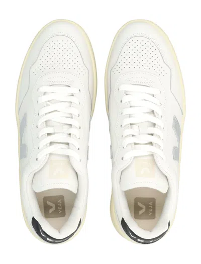 Veja V-90 White And Silver Leather Sneakers In Multi