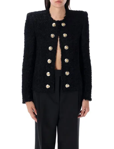 Balmain Edge-to-edge Silky Tweed Jacket In Black