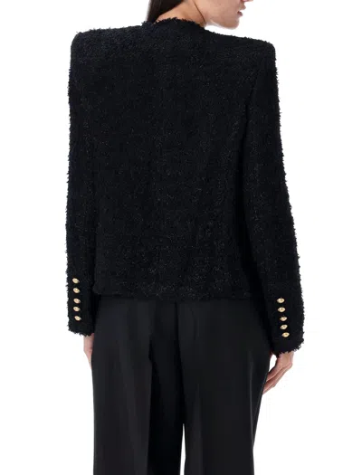 Balmain Edge-to-edge Silky Tweed Jacket In Black