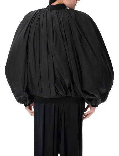 Balenciaga Draped Black Bomber Jacket In Technical Micro-faille In Black